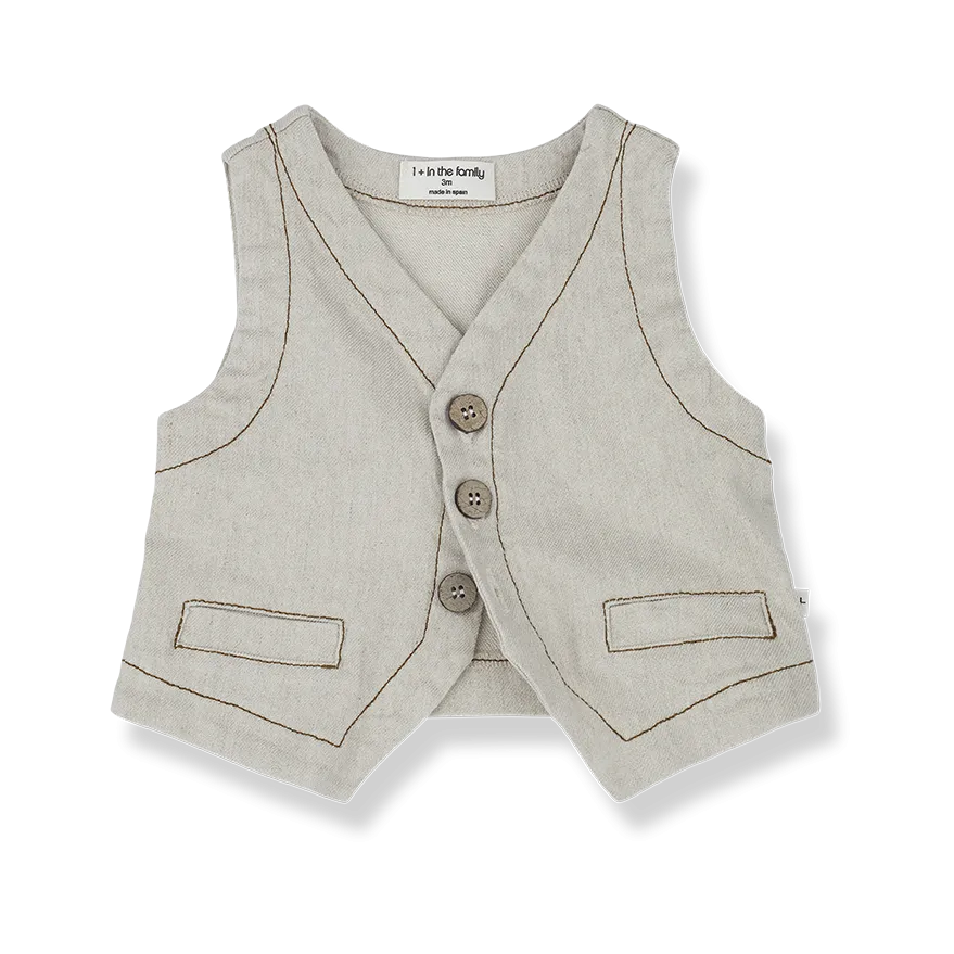 1   IN THE FAMILY BEIGE LINEN BROWN STITCH POCKET VEST [Final Sale]