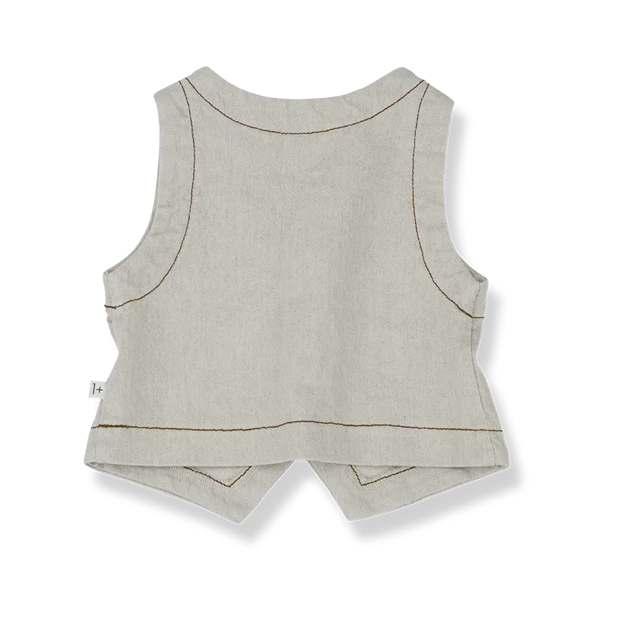 1   IN THE FAMILY BEIGE LINEN BROWN STITCH POCKET VEST [Final Sale]