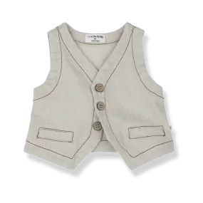 1   IN THE FAMILY BEIGE LINEN BROWN STITCH POCKET VEST [Final Sale]