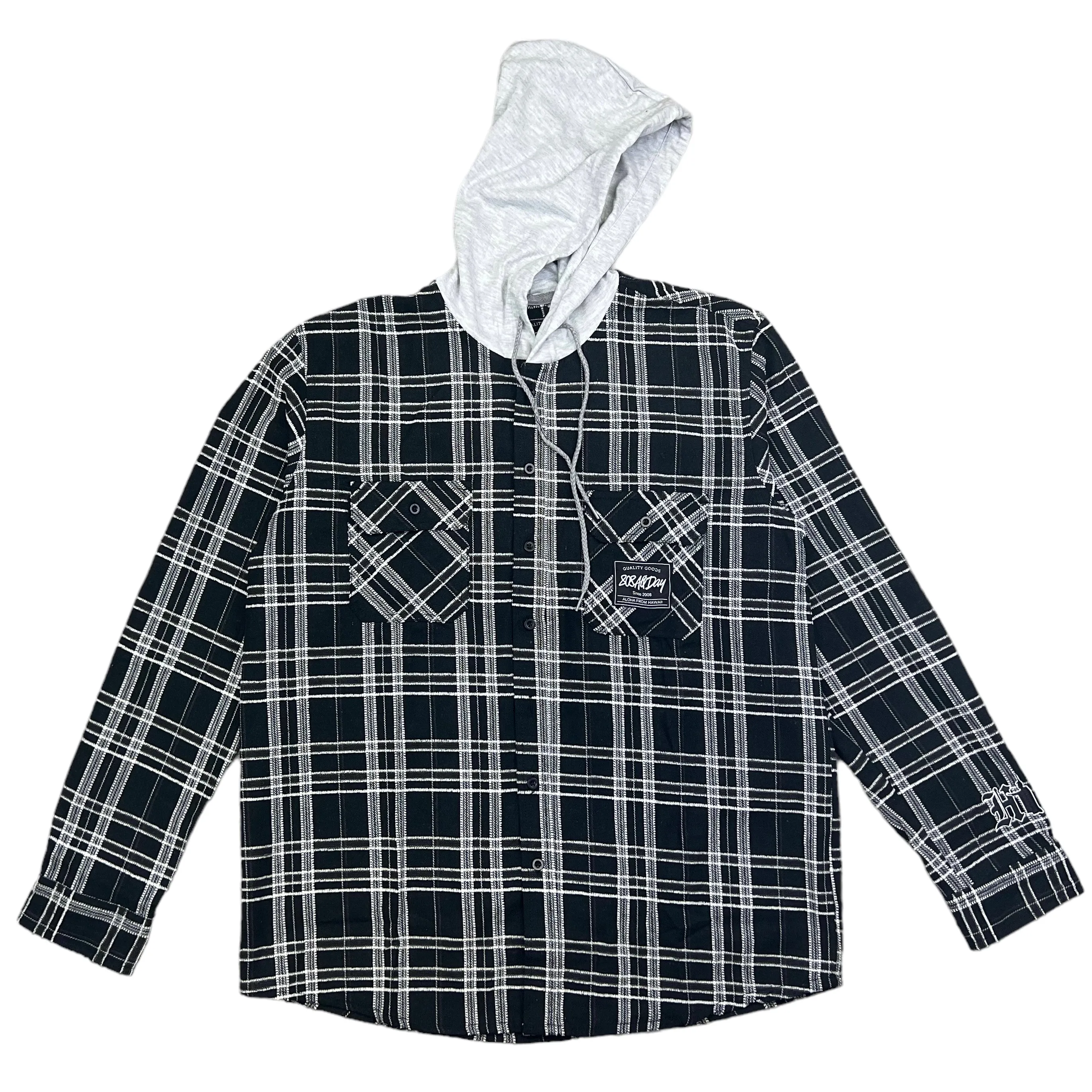 808ALLDAY Black Hooded Flannel