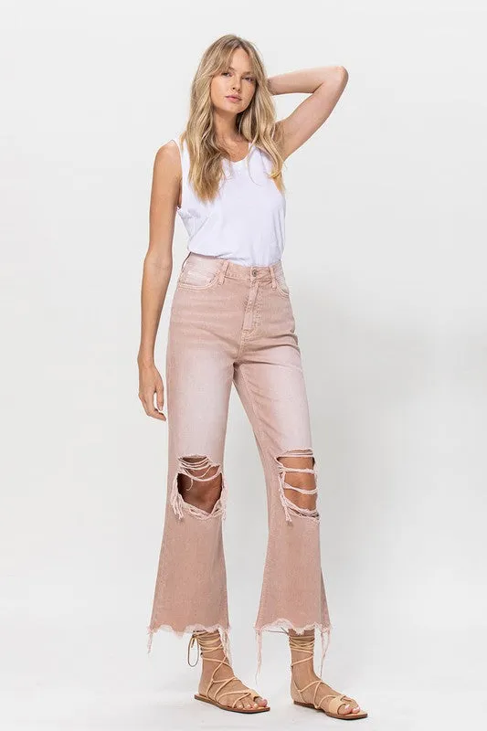 90's Vintage Crop Flare Jeans in Dusty Pink