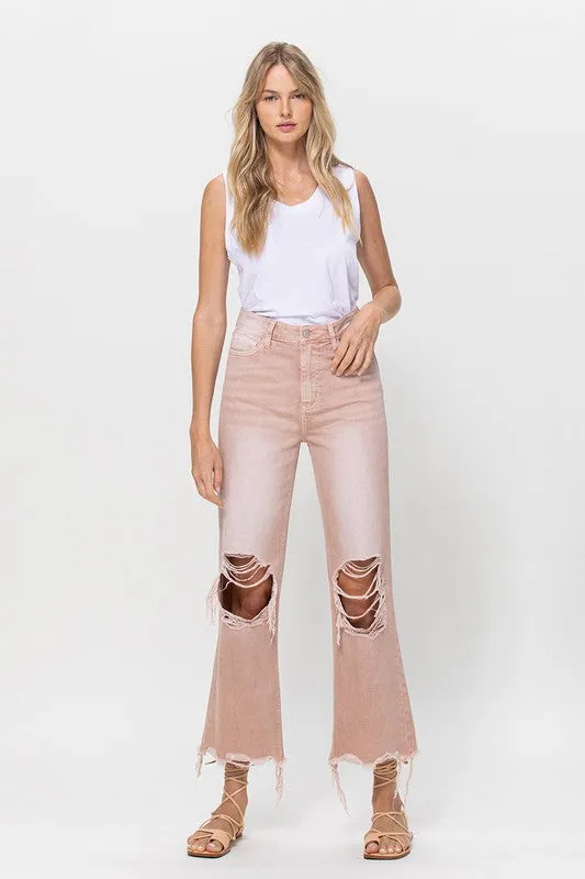 90's Vintage Crop Flare Jeans in Dusty Pink