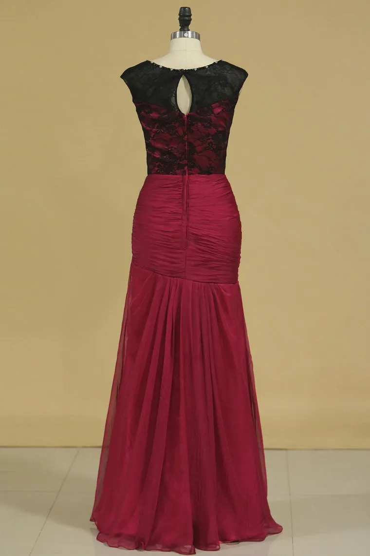 A Line Floor Length Evening Dresses Scoop Chiffon & Lace