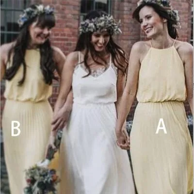 A-Line Halter Floor Length Yellow Chiffon Bridesmaid Dresses,Cheap Bridesmaid Dresses,WGY0371