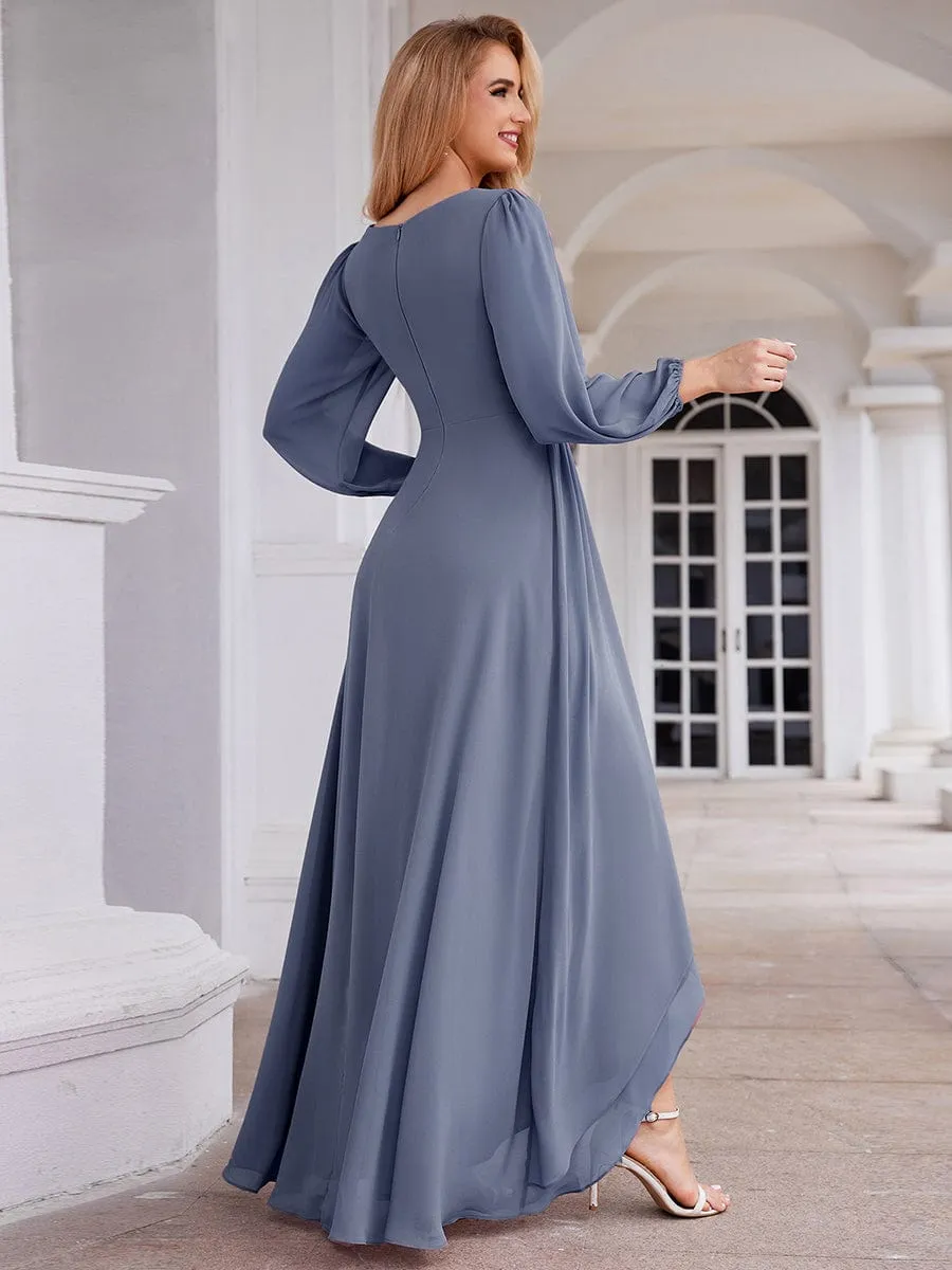 A-Line Pleated See-Through Long Lantern Midi Chiffon Bridesmaid Dress