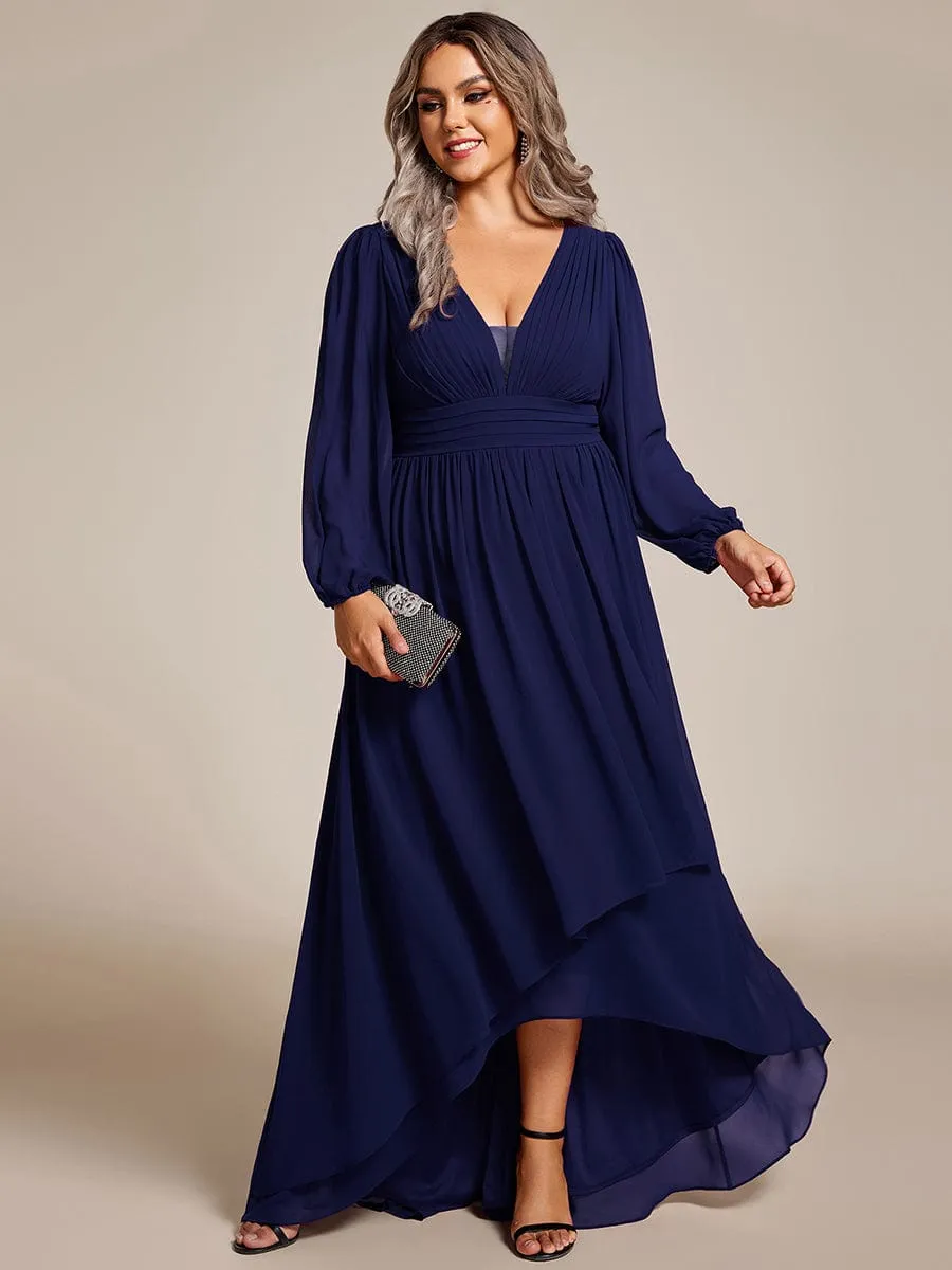 A-Line Pleated See-Through Long Lantern Midi Chiffon Bridesmaid Dress