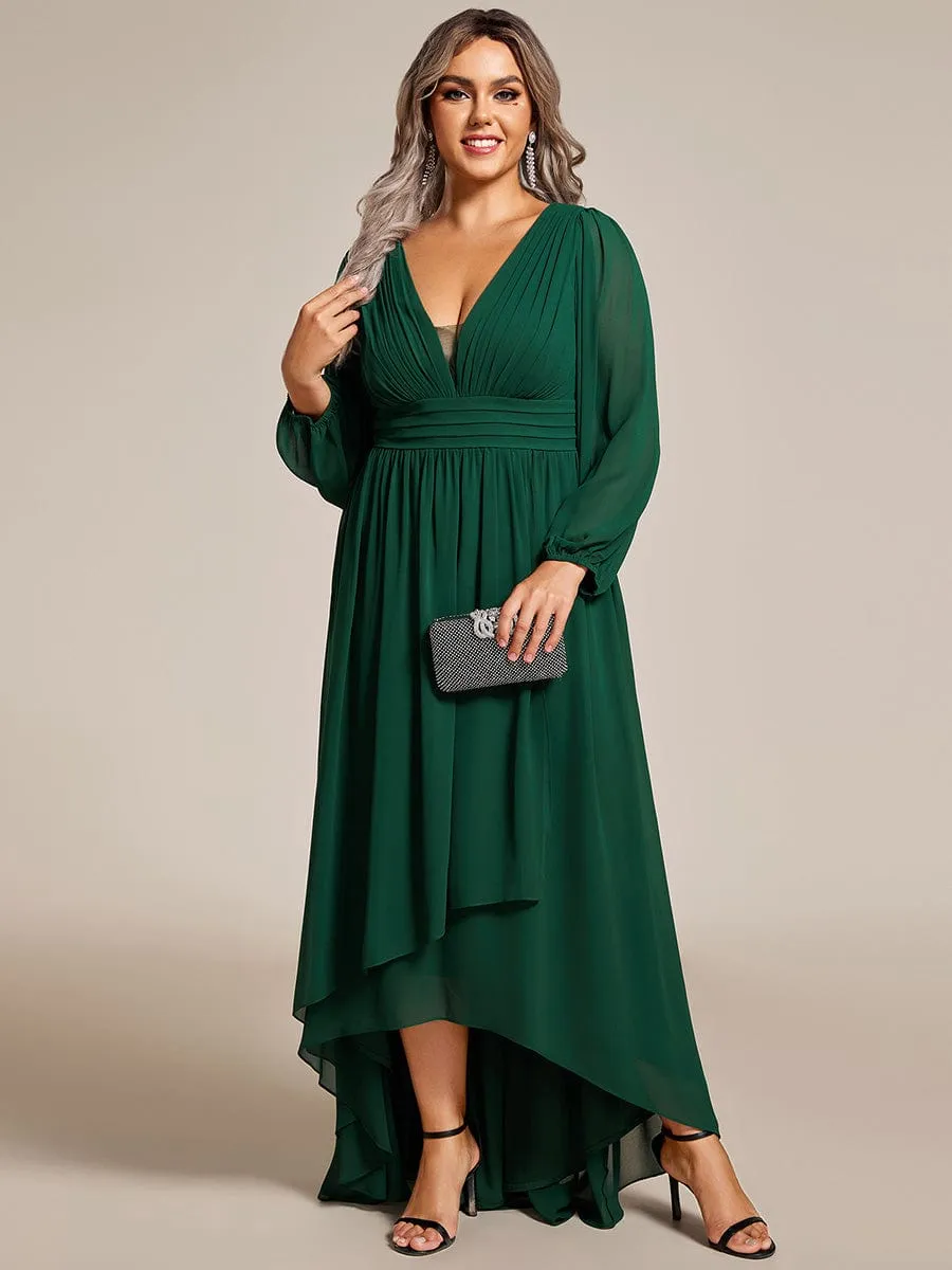 A-Line Pleated See-Through Long Lantern Midi Chiffon Bridesmaid Dress