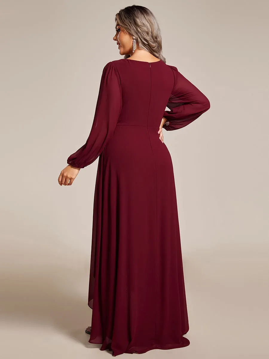 A-Line Pleated See-Through Long Lantern Midi Chiffon Bridesmaid Dress