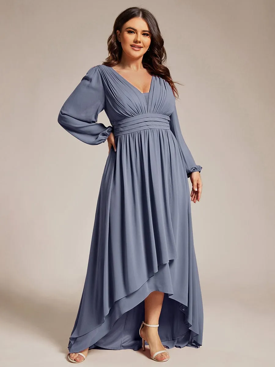 A-Line Pleated See-Through Long Lantern Midi Chiffon Bridesmaid Dress