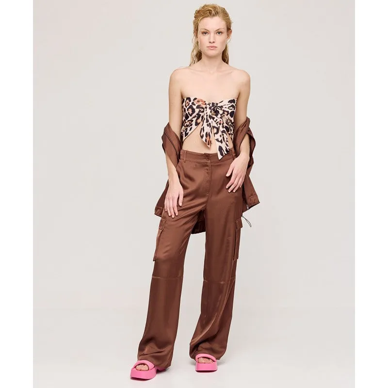 Access Fashion Choco Satin Pants With Pockets