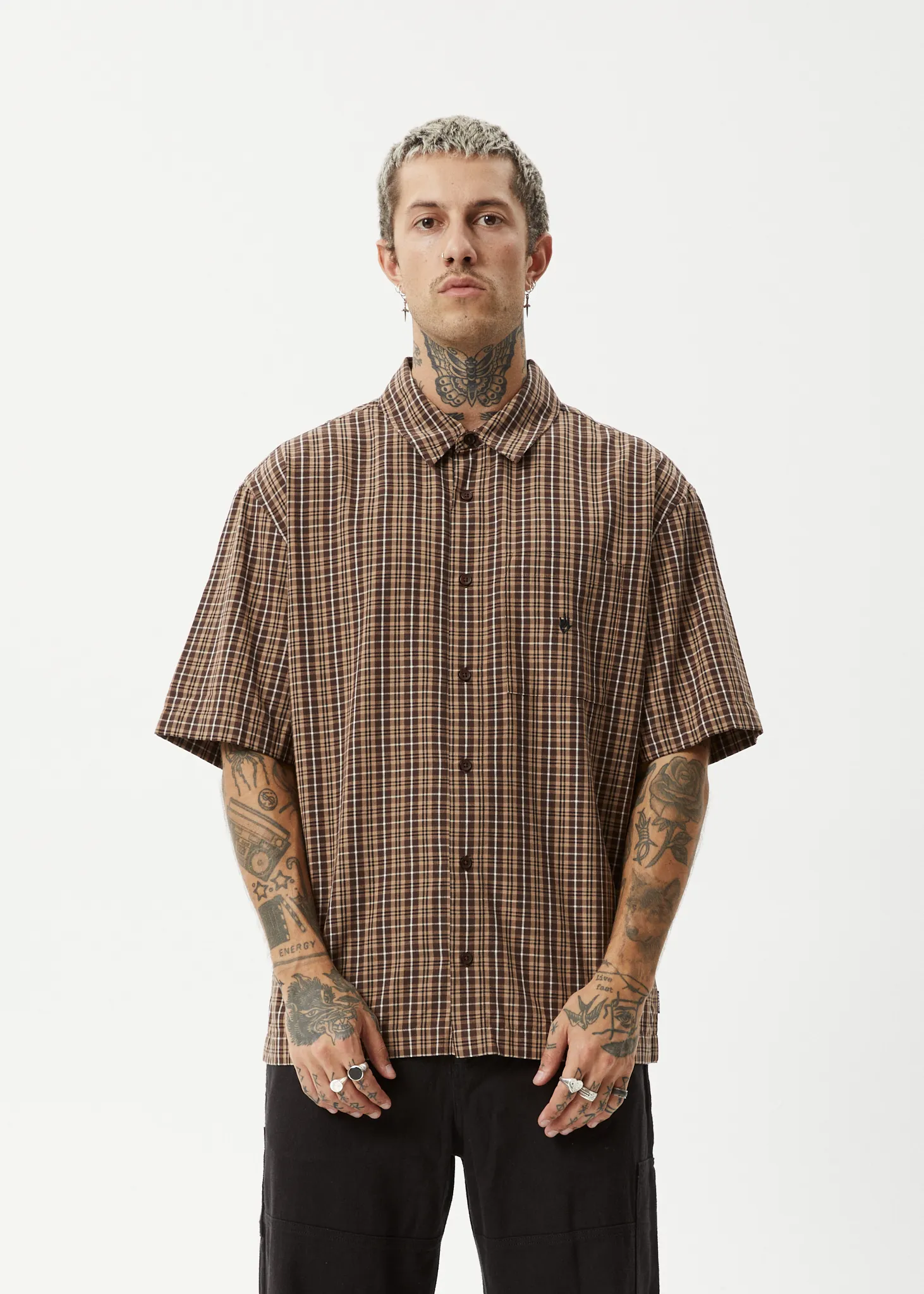 AFENDS Mens Hometown - Short Sleeve Shirt - Coffee