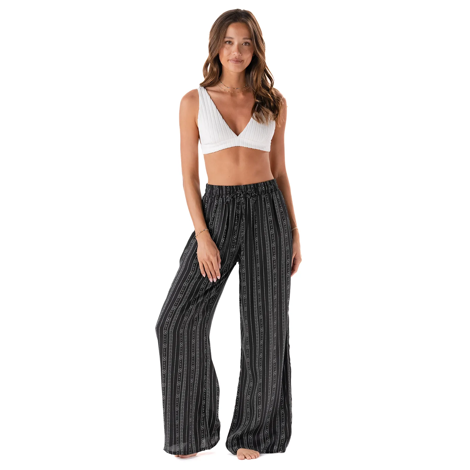 Akha Tribal Print Wide Leg Drawstring Pants