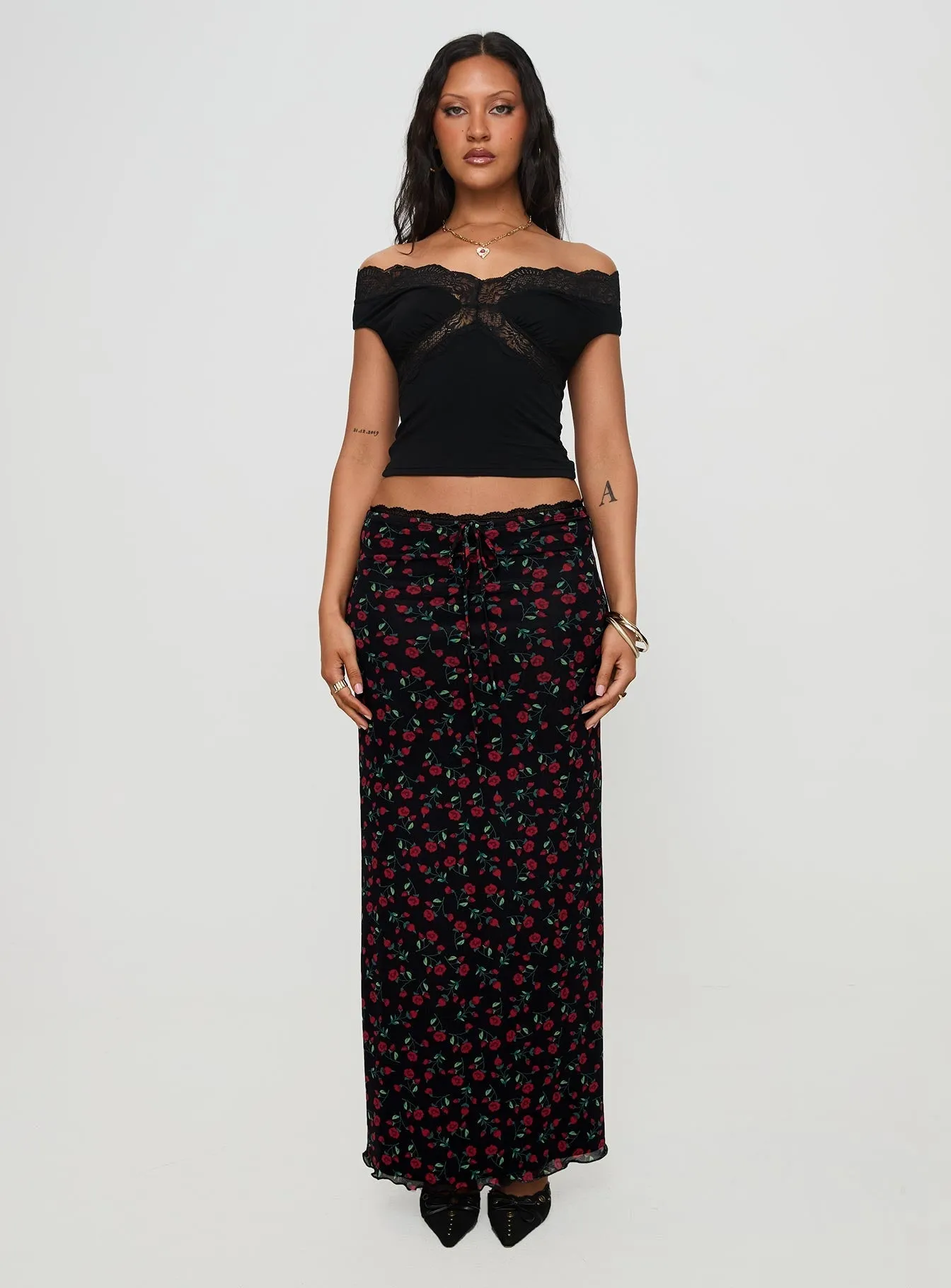 Amarena Off The Shoulder Lace Top Black