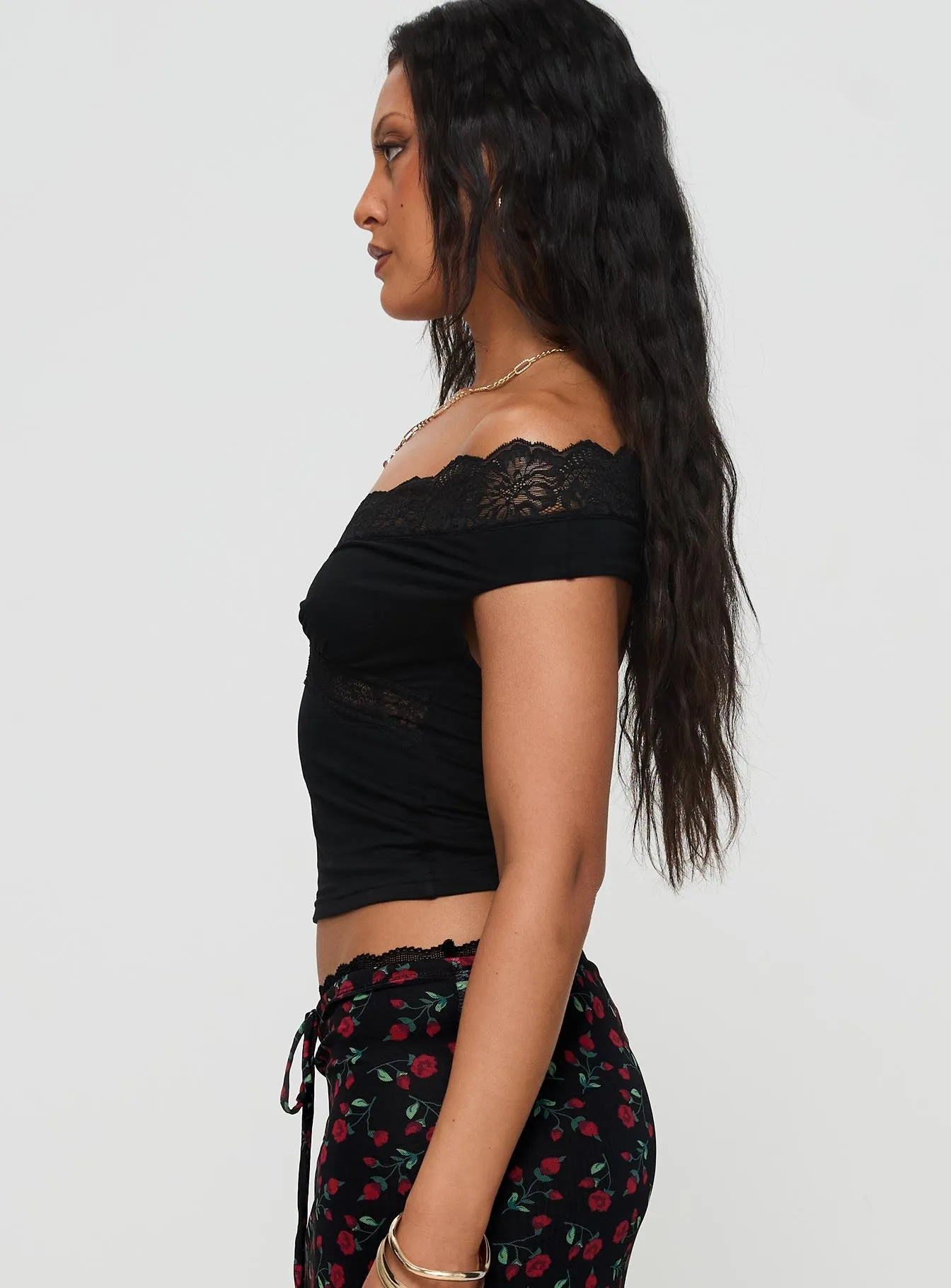 Amarena Off The Shoulder Lace Top Black