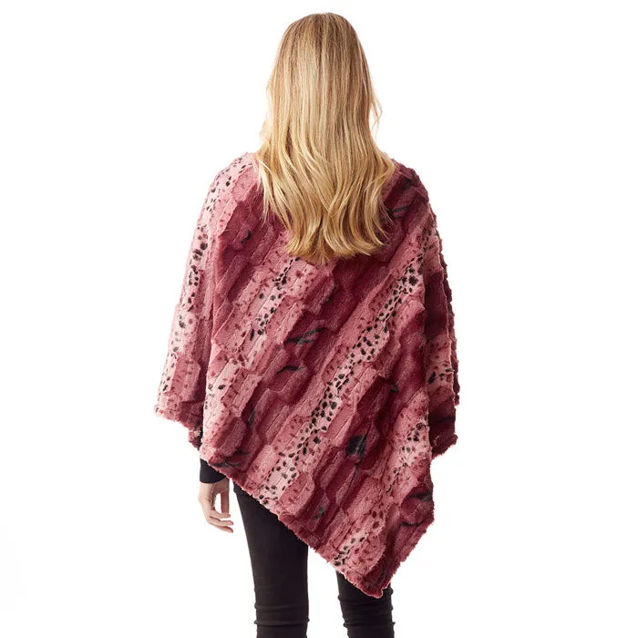 Animal Patterned Faux Fur Soft Poncho