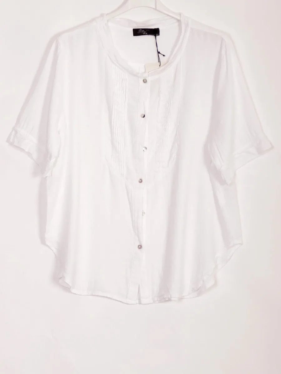 Anne   Kate Italian Sicily Pleated Linen Blend Top