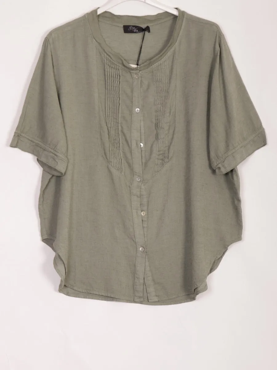 Anne   Kate Italian Sicily Pleated Linen Blend Top