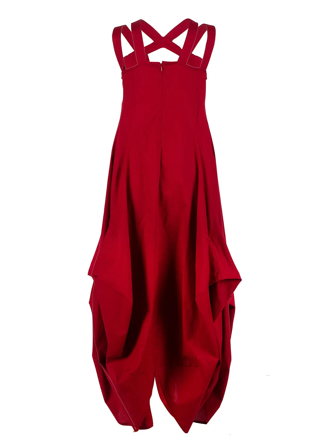 Asymmetric Long Cotton Dress In Red