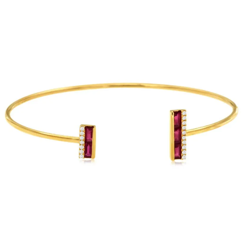 Baguette Ruby and Diamond Accented Bangle Bracelet