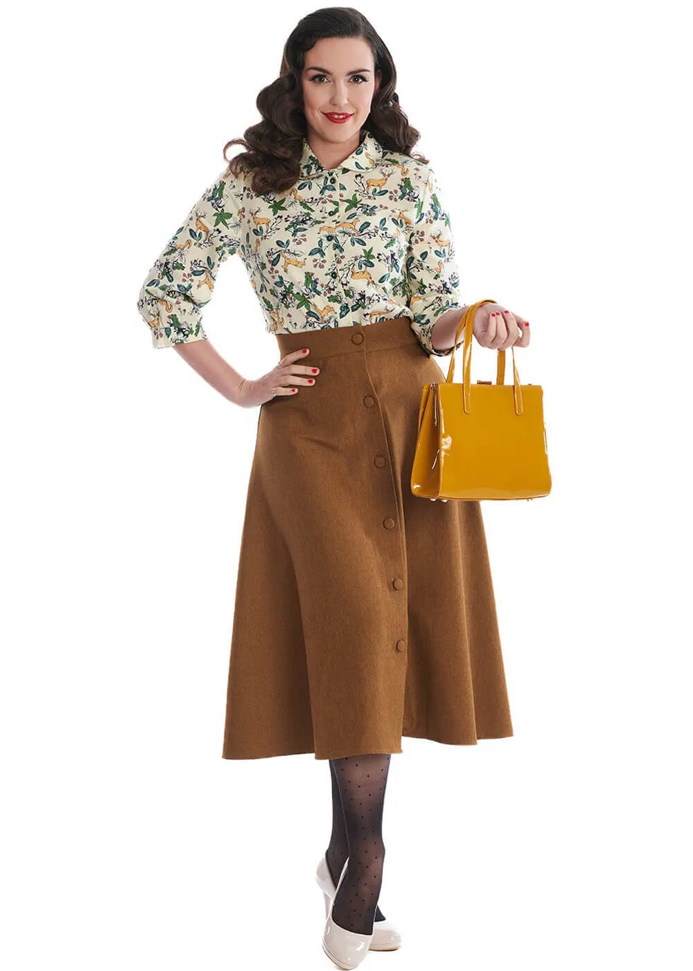 Banned Book Worm 50's Flared Skirt Khaki