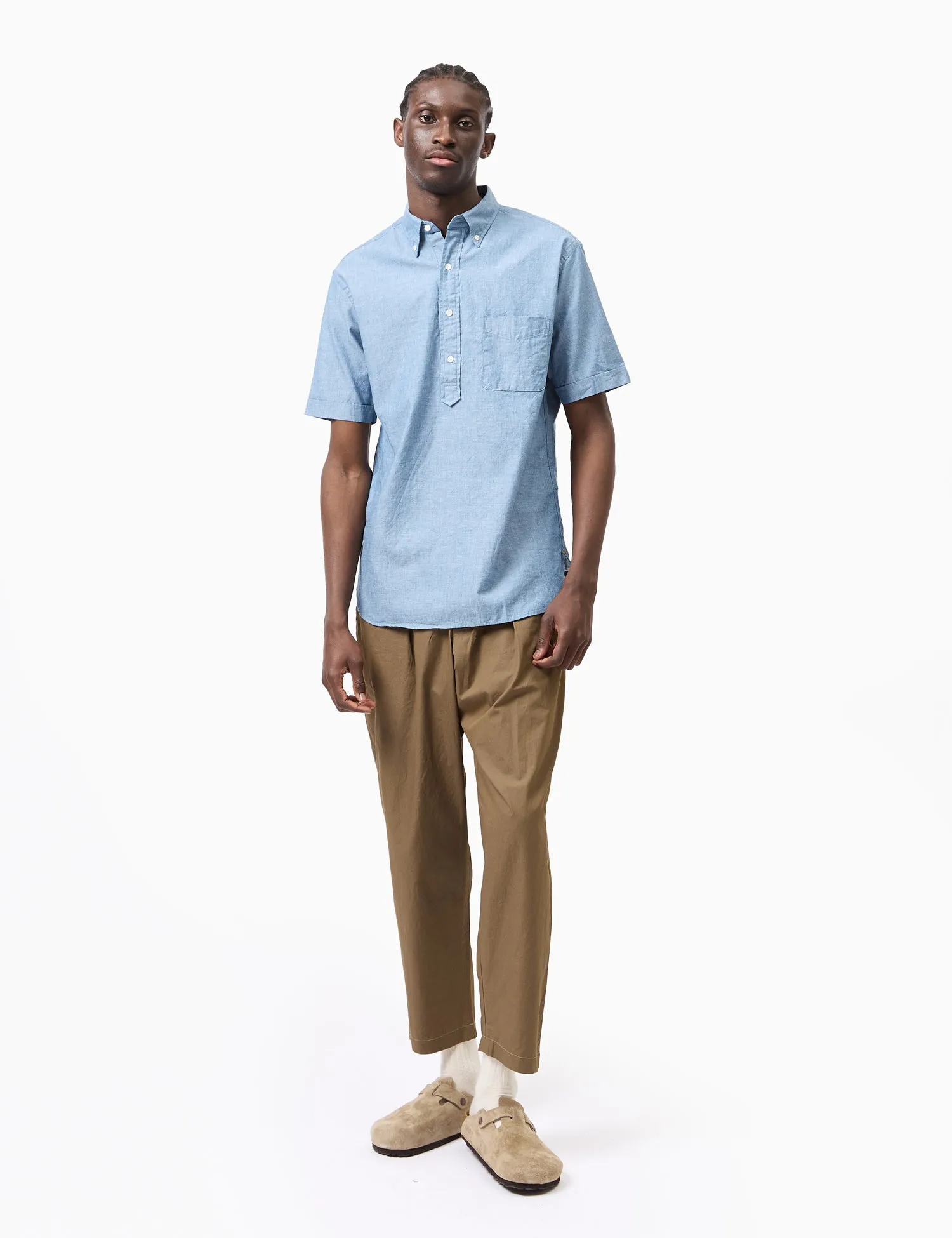 Beams Plus B.D. Pullover Short Sleeve Chambray Shirt - Blue