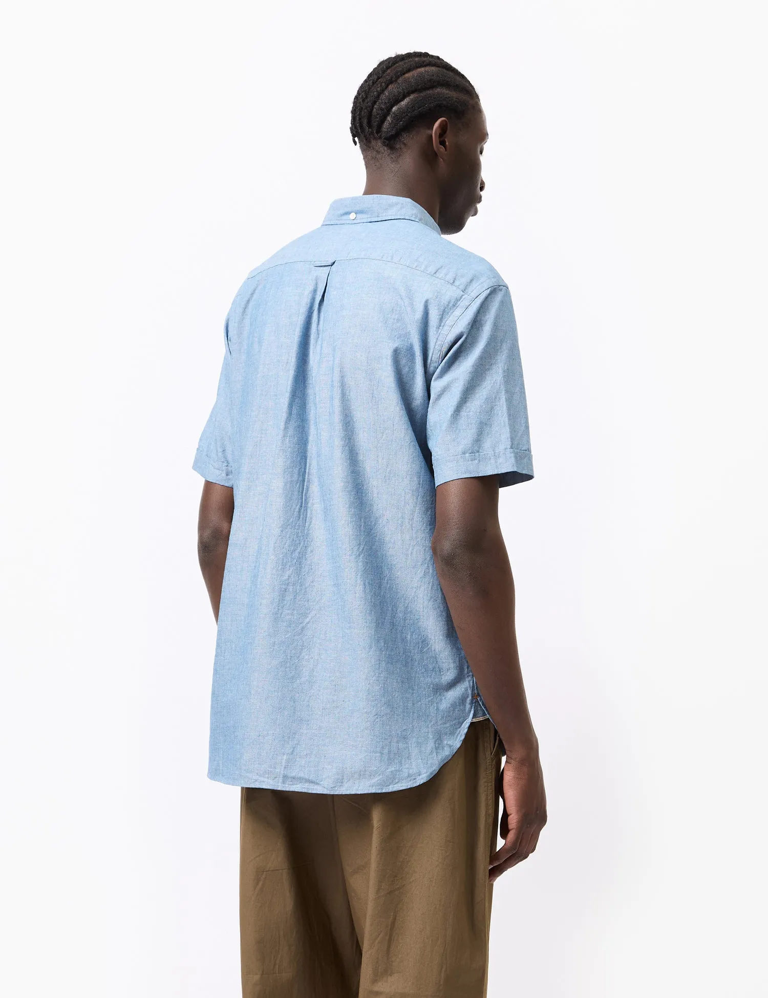 Beams Plus B.D. Pullover Short Sleeve Chambray Shirt - Blue