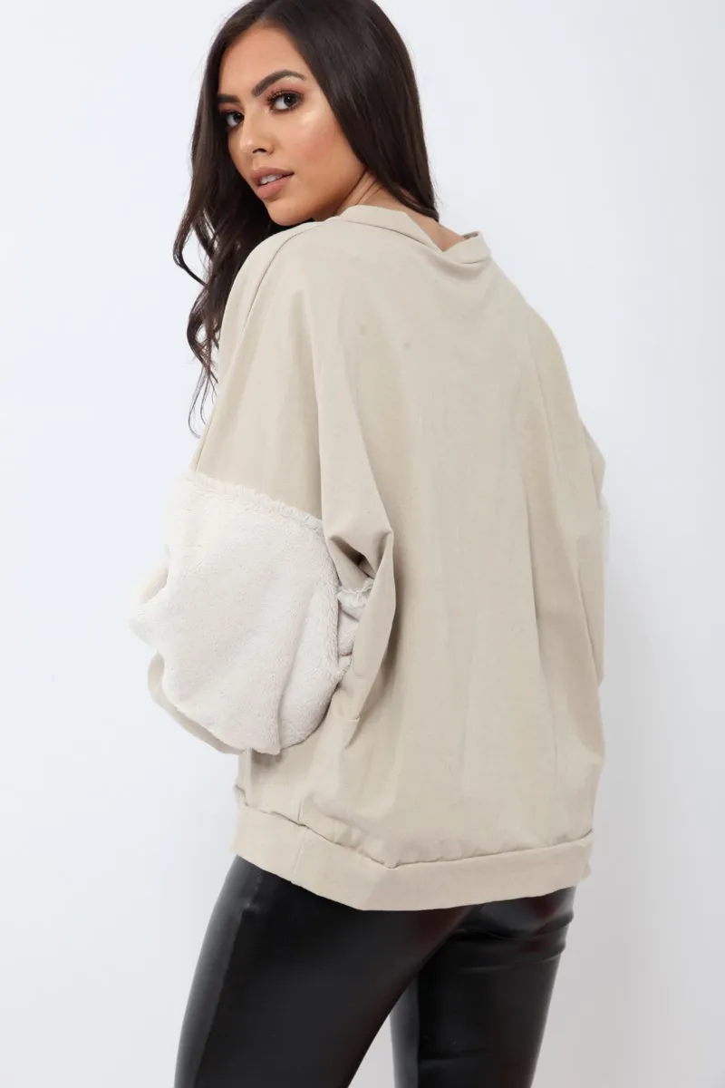 Beige Jumper with Fur Sleeves - Stephanie