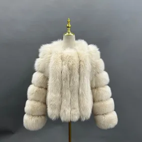 Beige Luxury Fur Vertical Pelt Coat