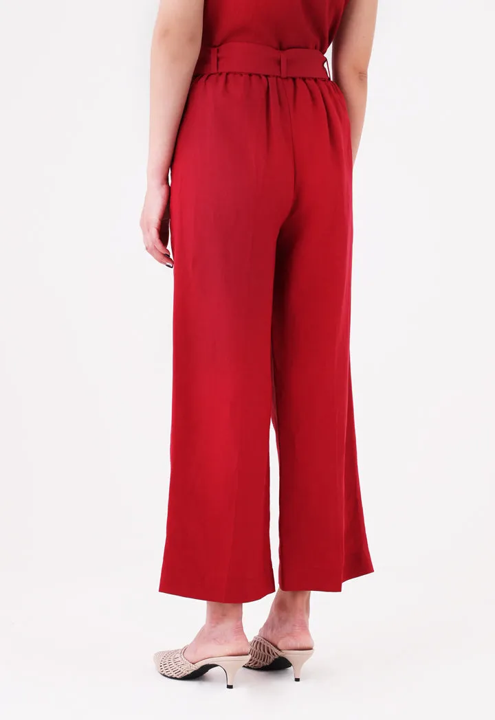 Belted Linen Wide Leg Pants