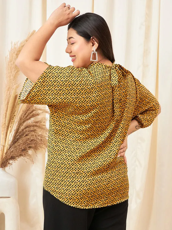 Berrylush Curve Yellow Animal Print High Neck Regular Top