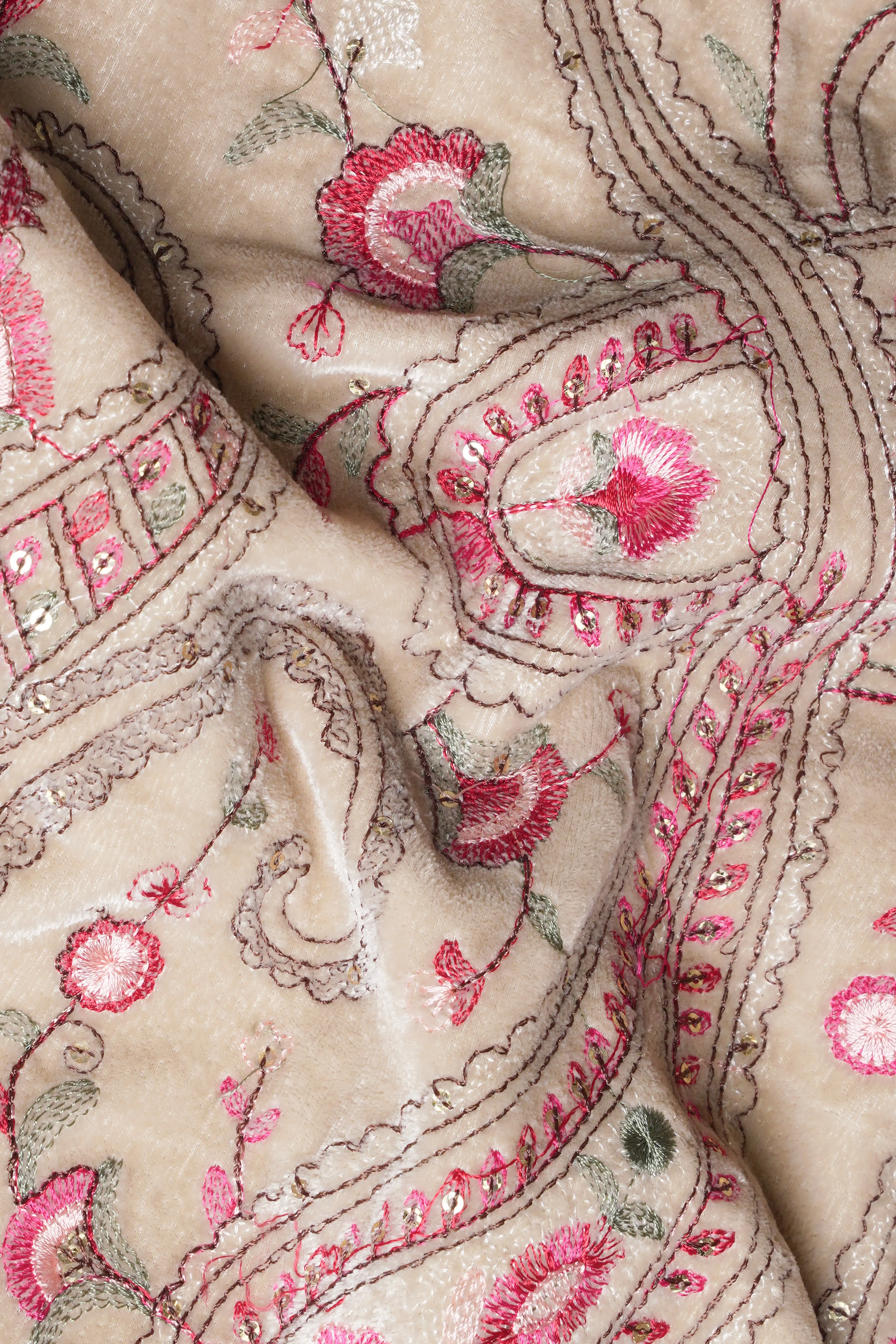 Bisque Brown and Cardinal Pink Floral Thread Embroidered Nehru Jacket