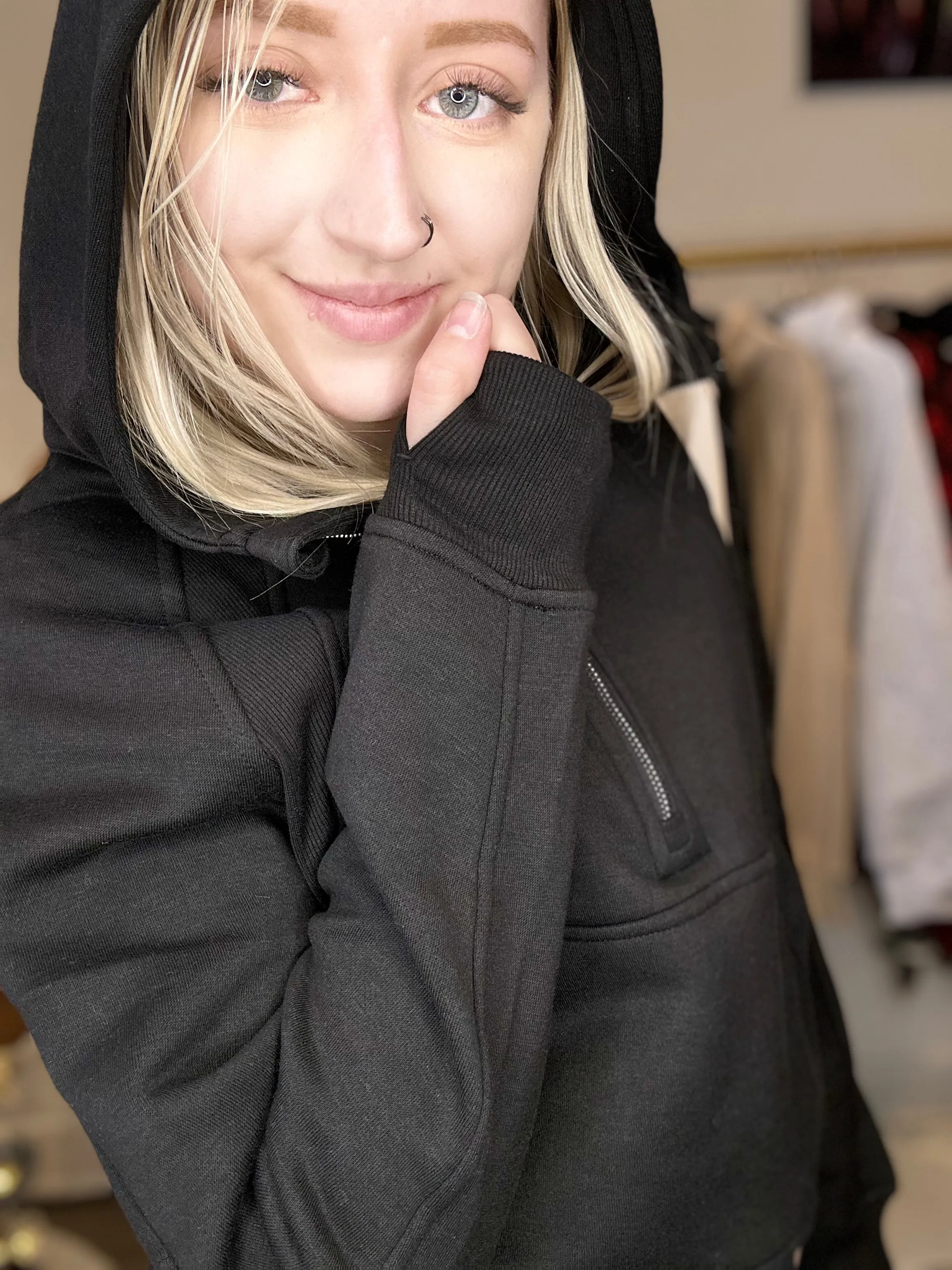 Black Half-Zip Hooded Pullover