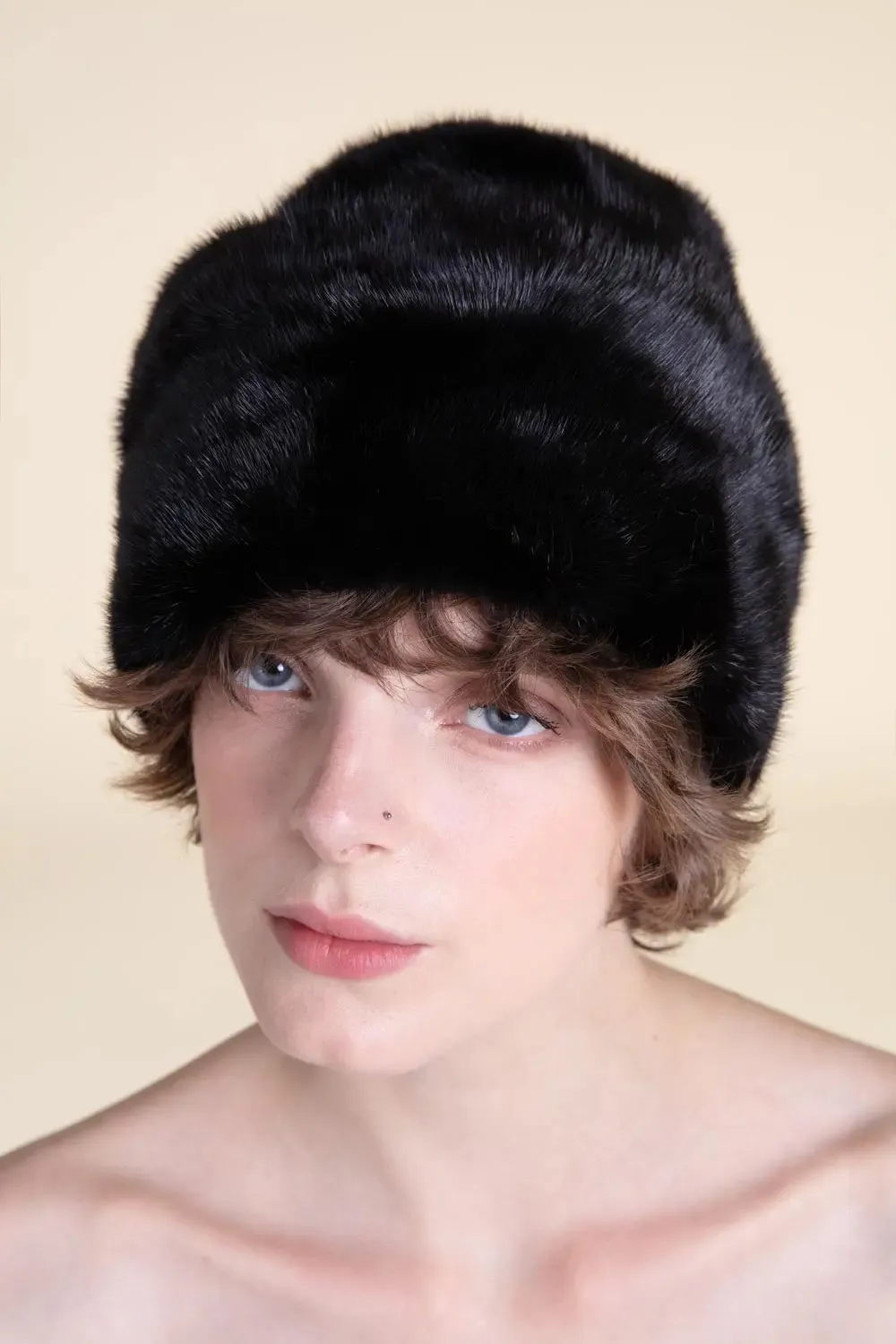 Black mink fur hat