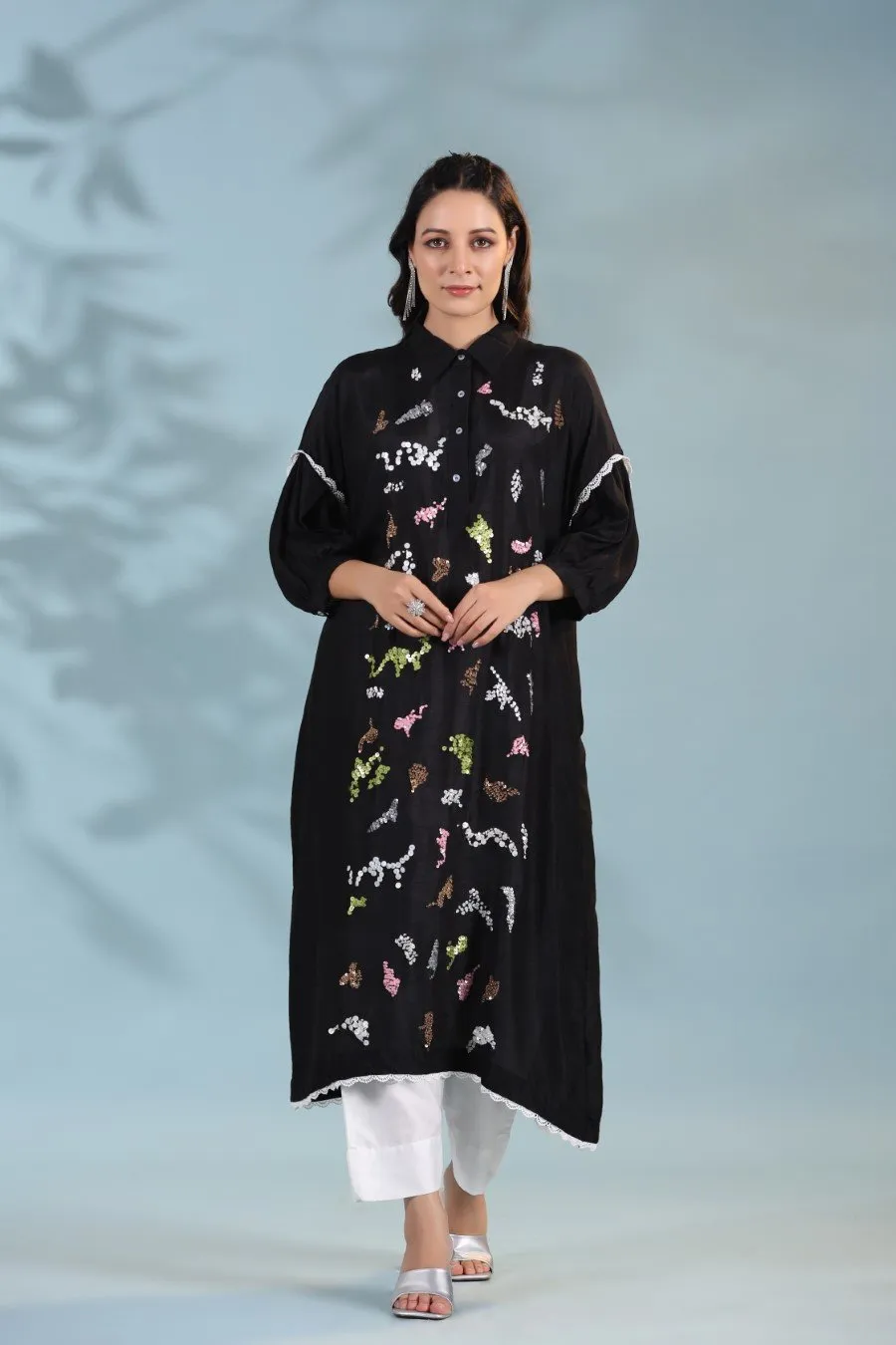 Black Morish Silk Kurta with Pants