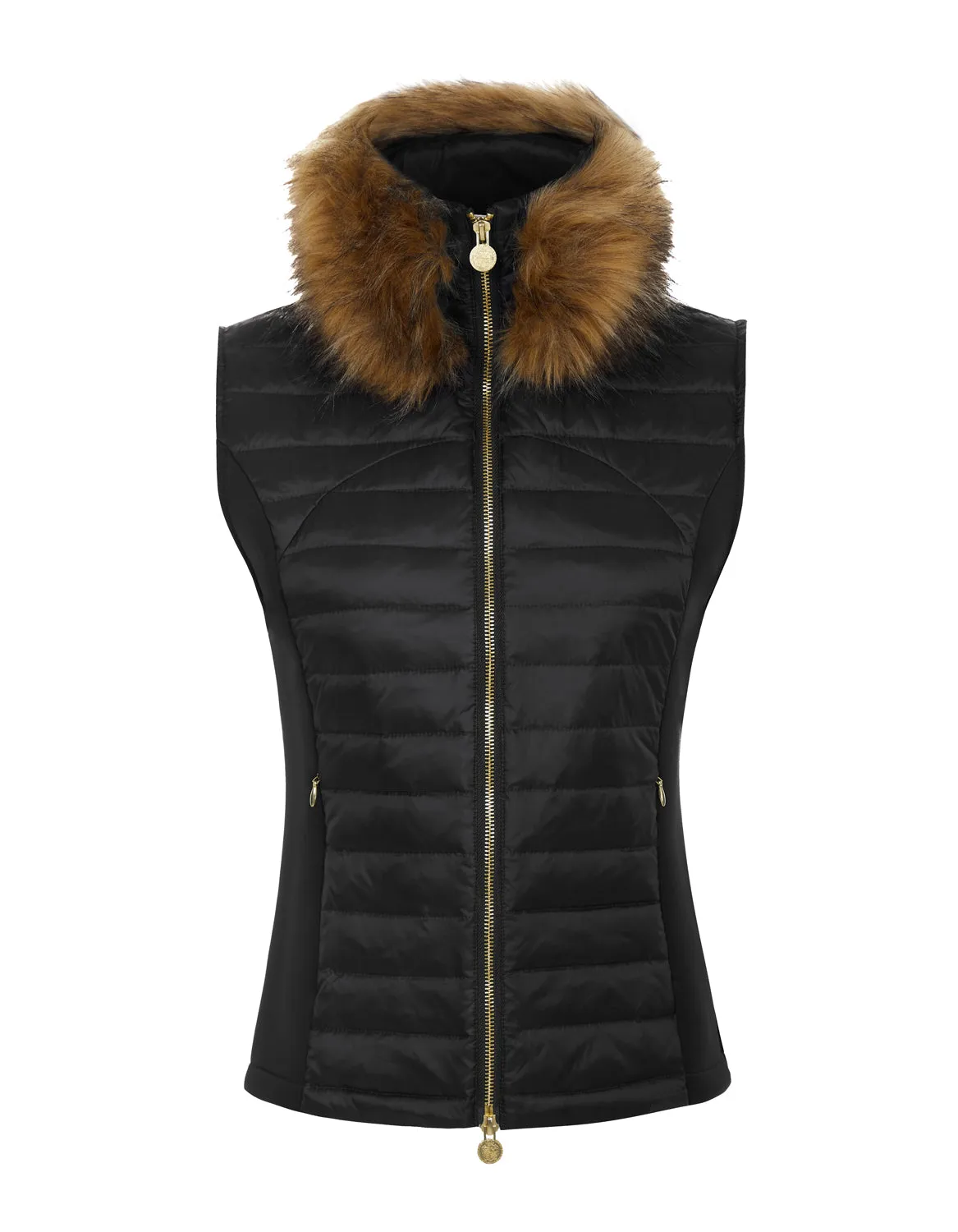 Black Puffer Gilet - Luxe Faux Fur Collar - 60% OFF