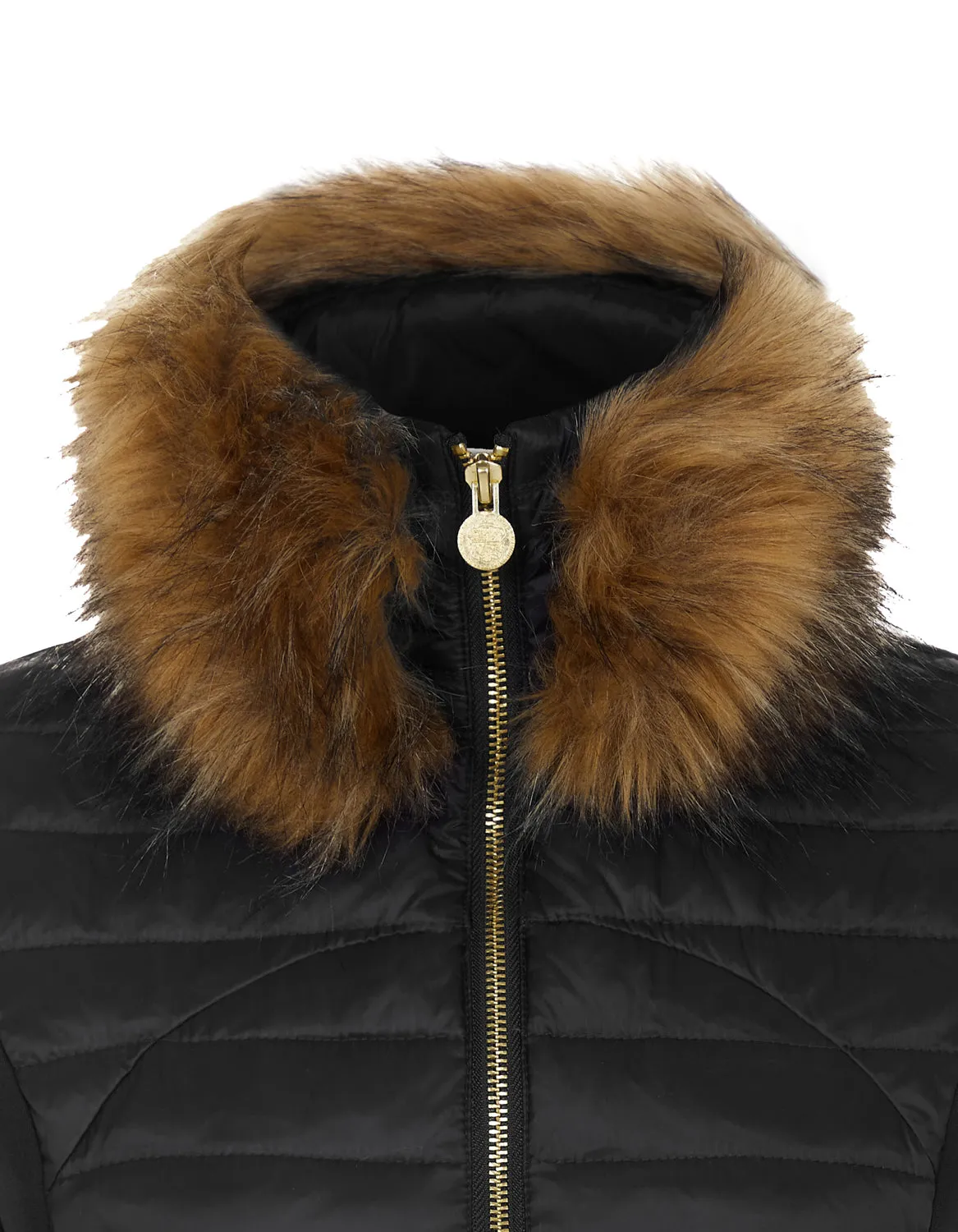 Black Puffer Gilet - Luxe Faux Fur Collar - 60% OFF