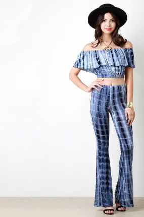 Blocky Tie-Dye Print Flare Cut Pants