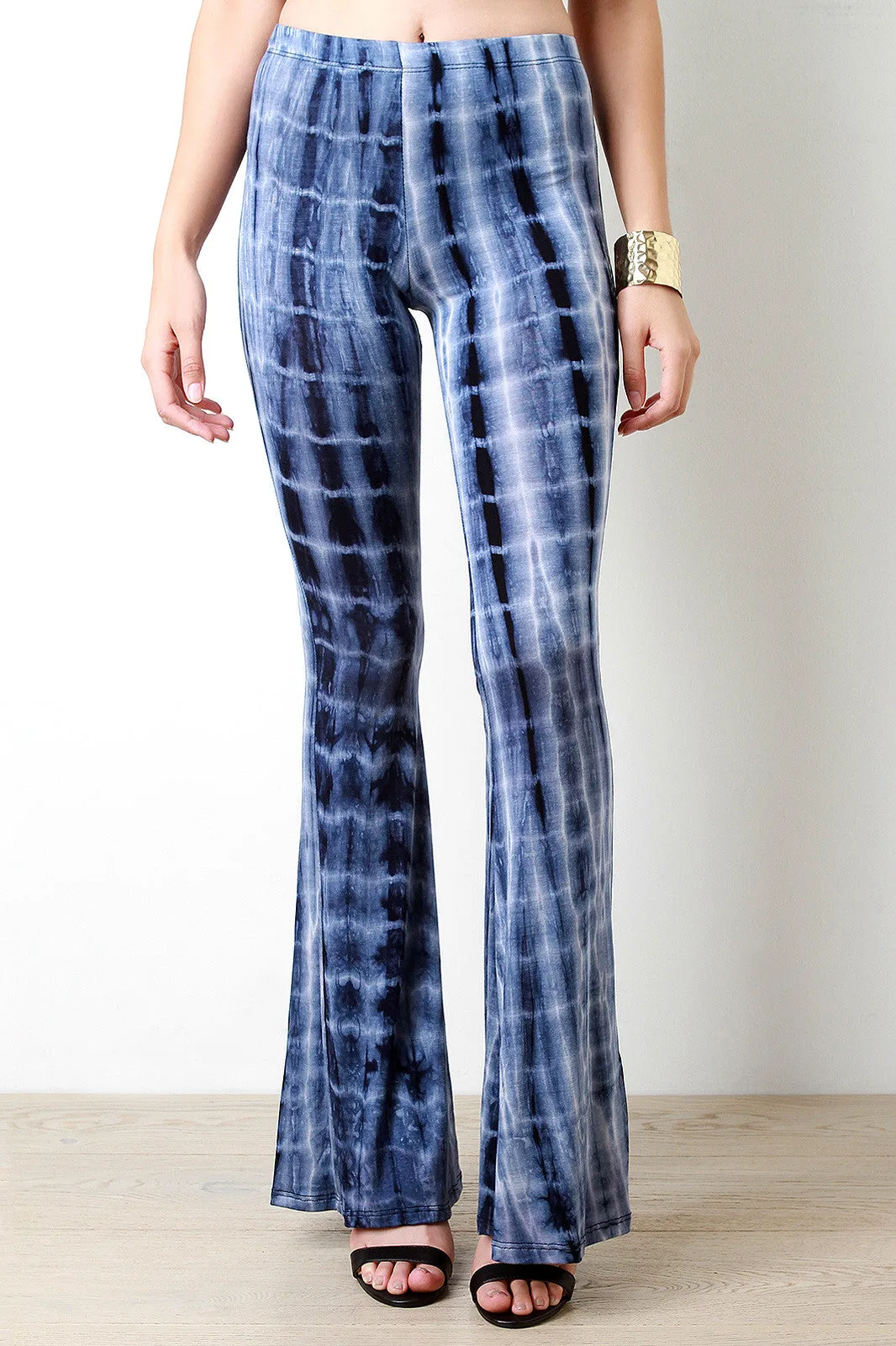 Blocky Tie-Dye Print Flare Cut Pants