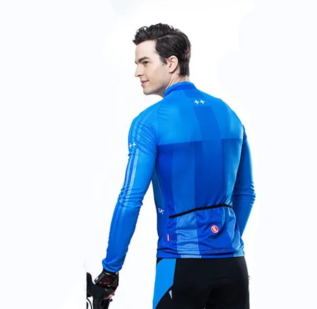 Blue Men Long Sleeve Cycling Jersey