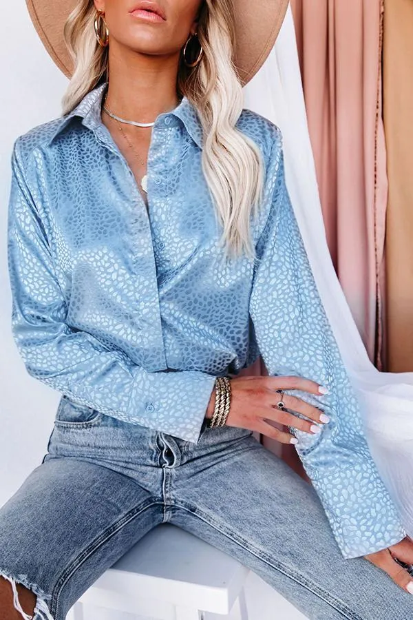 Blue Moon Satin Embossed Button Down Blouse