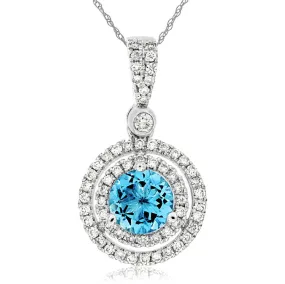 Blue Topaz and Diamond Double Halo Pendant