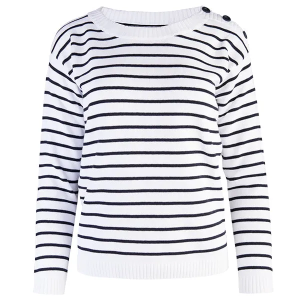 Boatneck Pullover in White/Navy Stripe