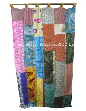 Boho Sari Curtains Recycled Indian Silk Sari Saree Drapes Patchwork Gypsy Bohemian Decor