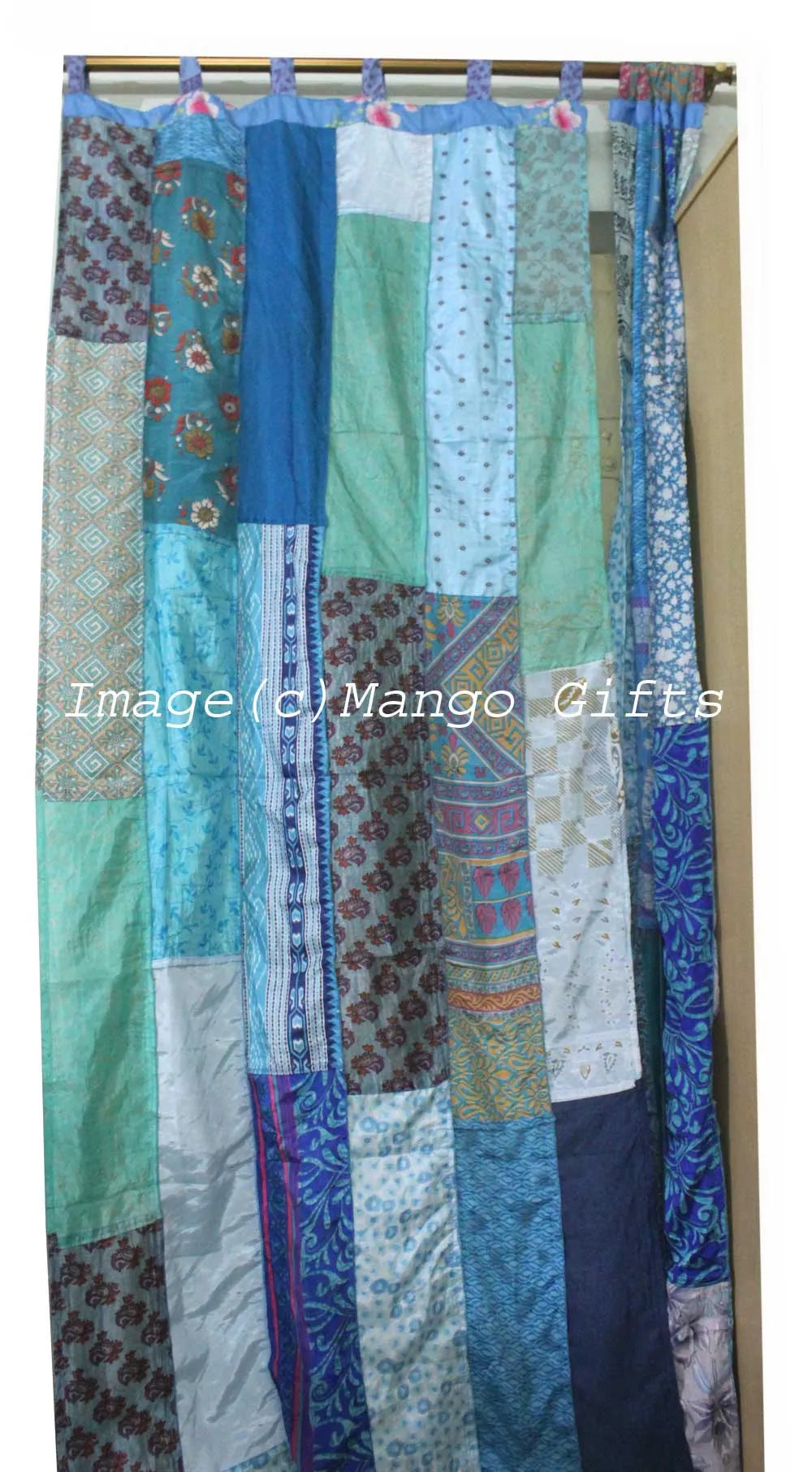 Boho Sari Curtains Recycled Indian Silk Sari Saree Drapes Patchwork Gypsy Bohemian Decor