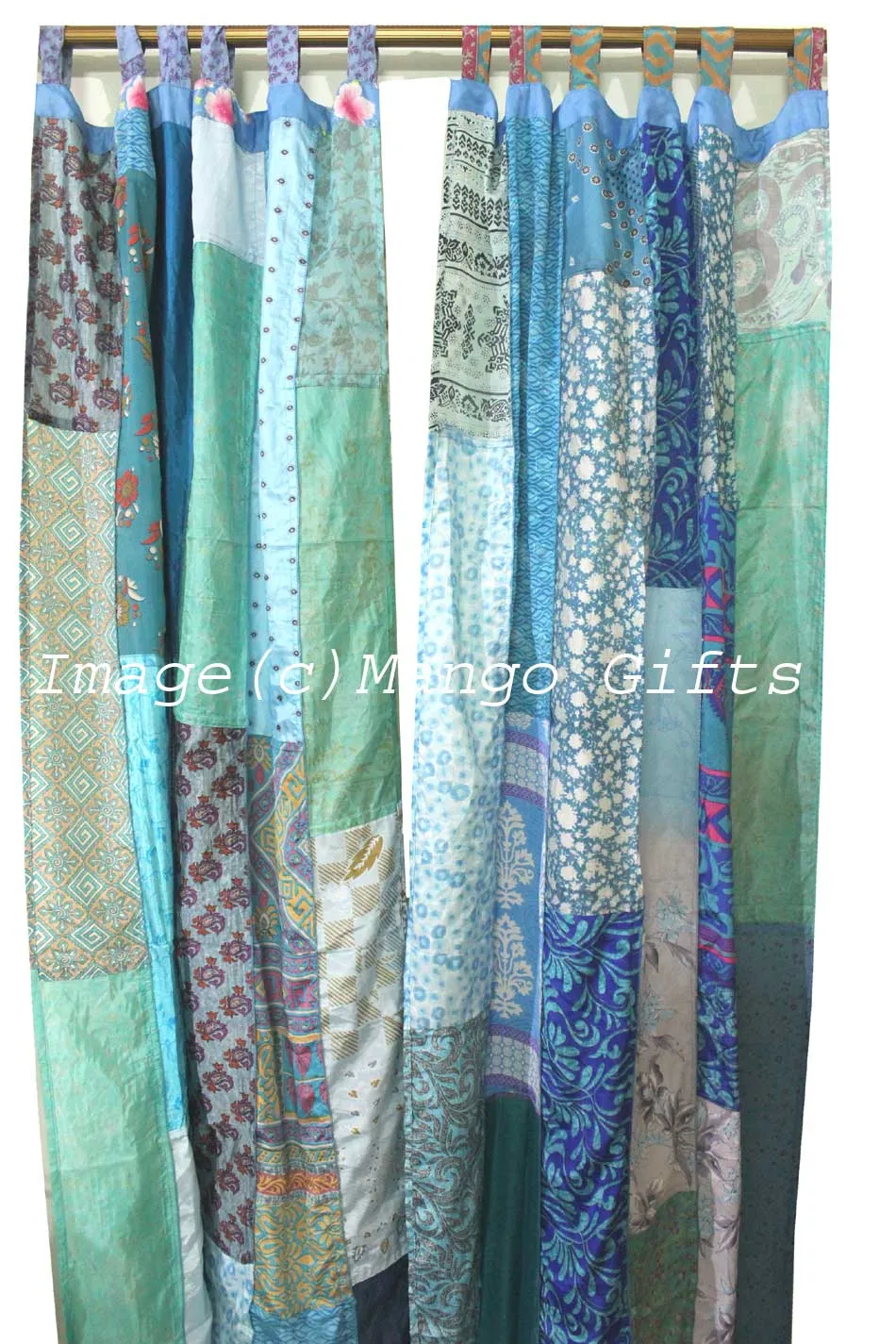 Boho Sari Curtains Recycled Indian Silk Sari Saree Drapes Patchwork Gypsy Bohemian Decor