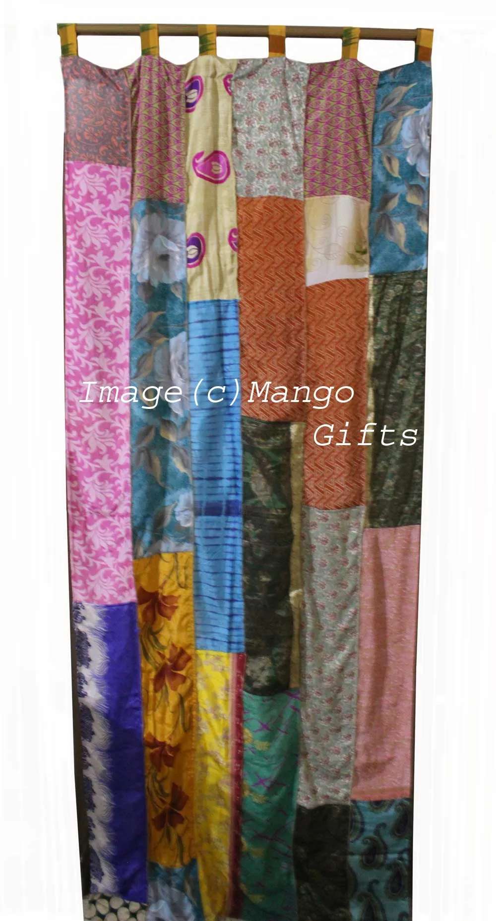 Boho Sari Curtains Recycled Indian Silk Sari Saree Drapes Patchwork Gypsy Bohemian Decor