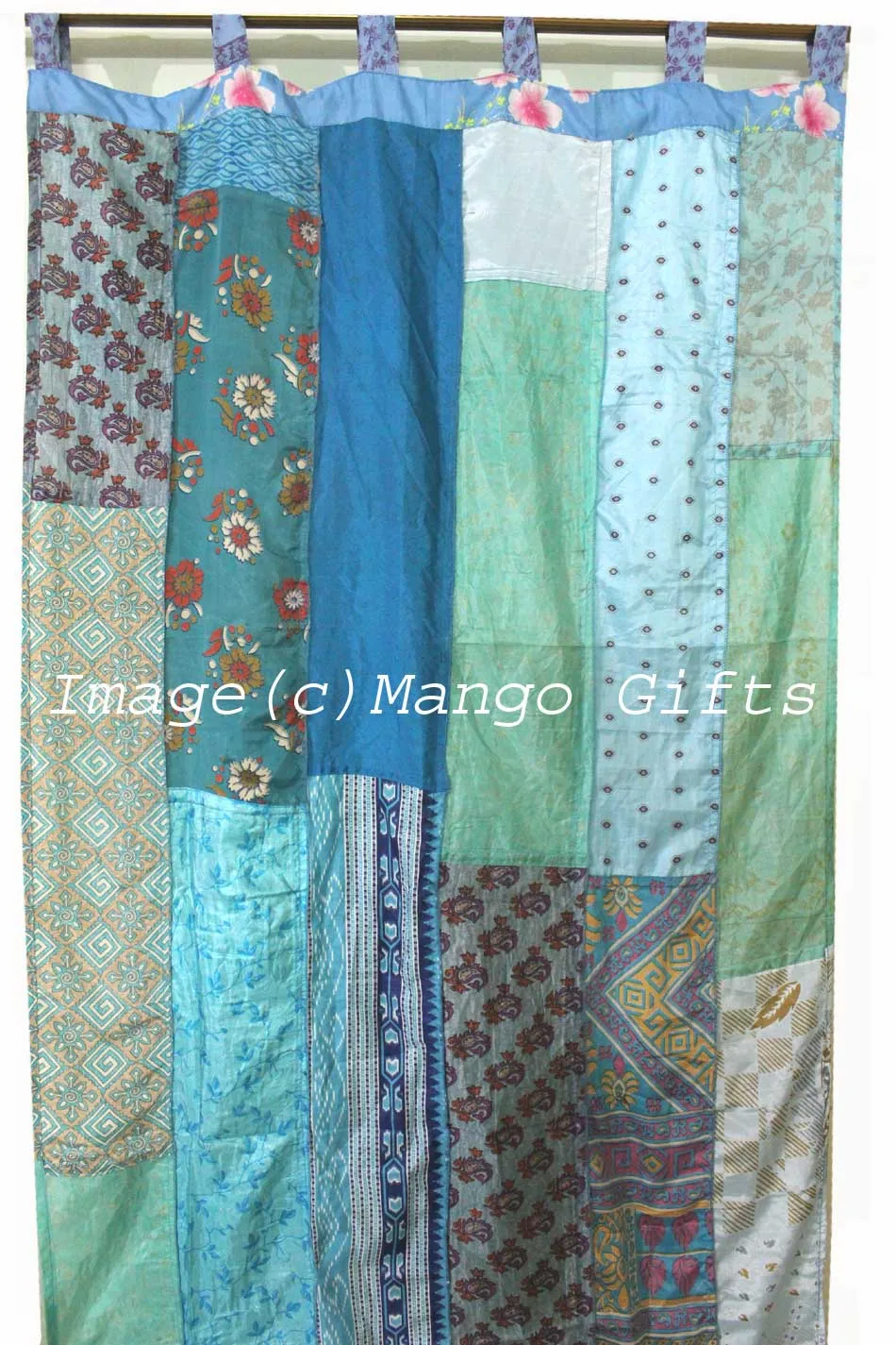 Boho Sari Curtains Recycled Indian Silk Sari Saree Drapes Patchwork Gypsy Bohemian Decor