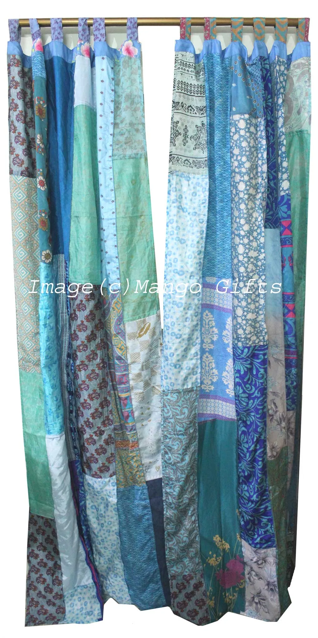 Boho Sari Curtains Recycled Indian Silk Sari Saree Drapes Patchwork Gypsy Bohemian Decor