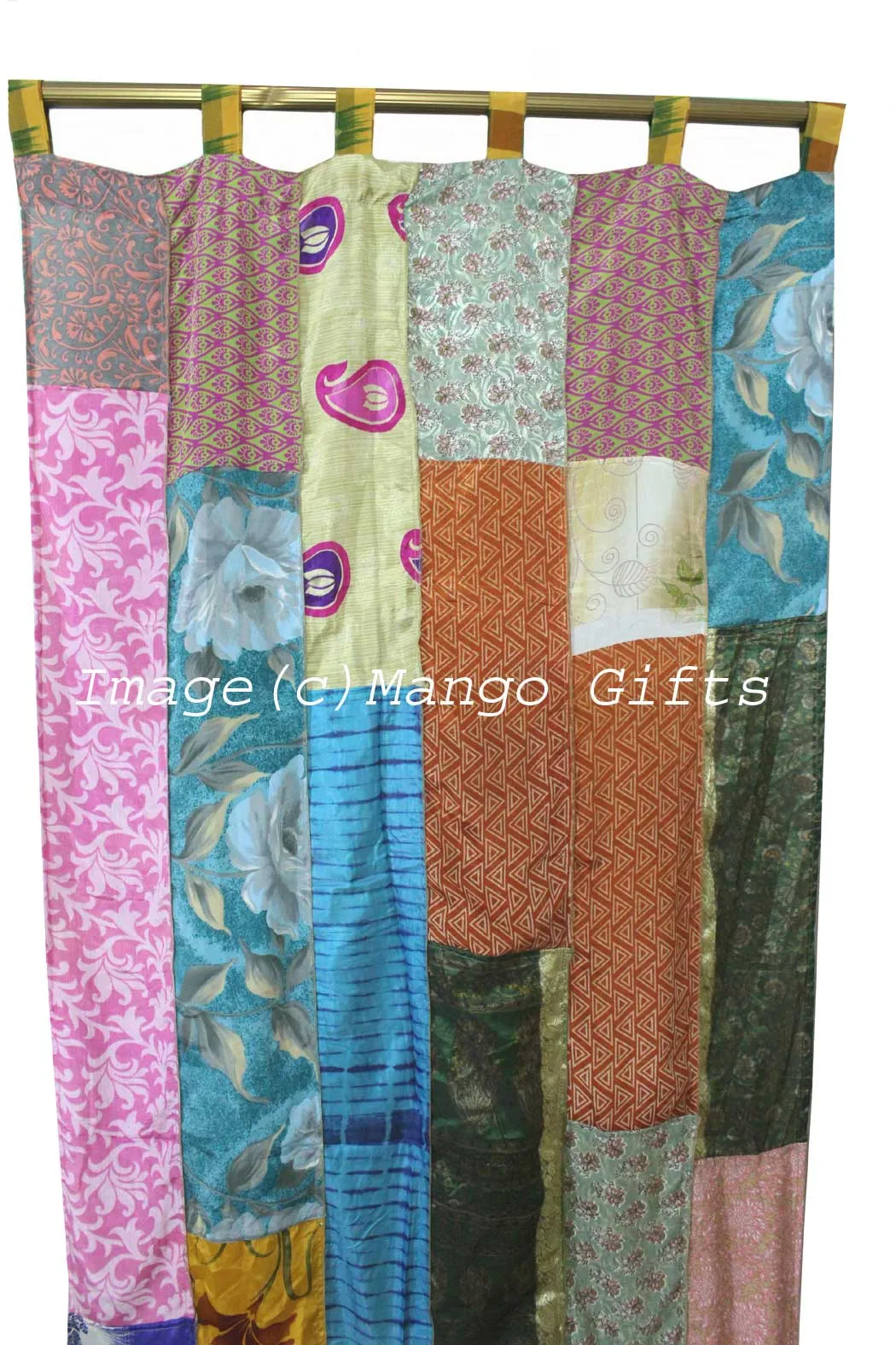 Boho Sari Curtains Recycled Indian Silk Sari Saree Drapes Patchwork Gypsy Bohemian Decor