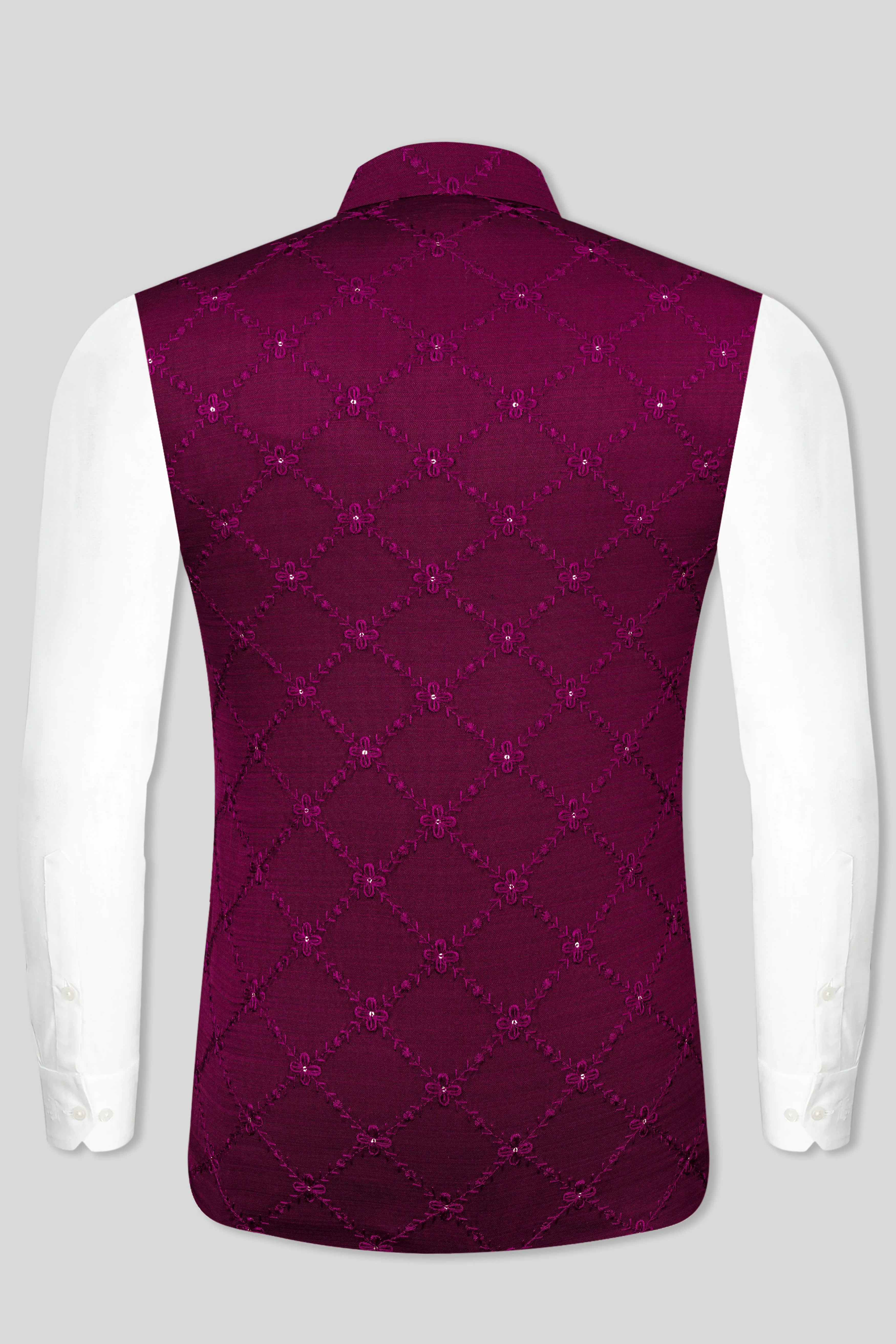 Bordeaux Wine Viscose Embroidered With Tikki Work Designer Nehru Jacket